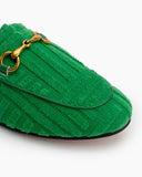 Horsebit-Classic-Metal-Buckle-Green-Lambswool-Slip-On-Backless-flat-Mules