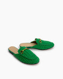 Horsebit-Classic-Metal-Buckle-Green-Lambswool-Slip-On-Backless-flat-Mules