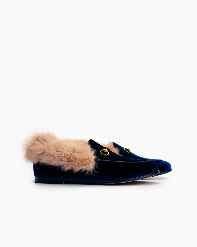Classic-Horsebit-Velvet-Fur-Flat-Loafers