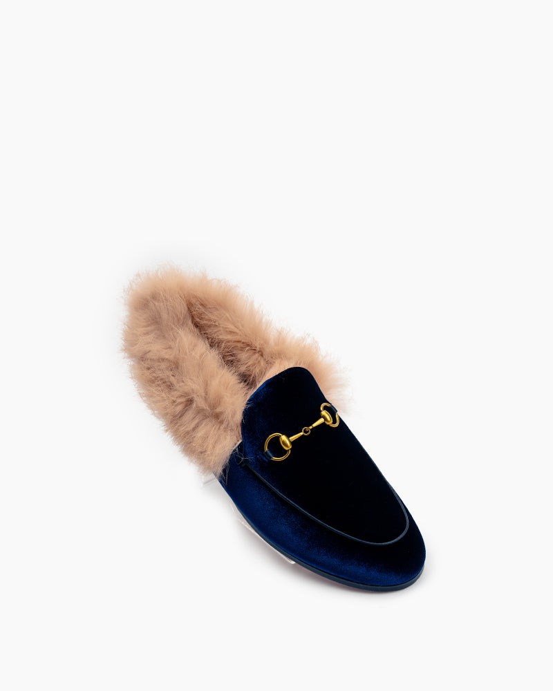 Classic-Horsebit-Velvet-Fur-Flat-Loafers
