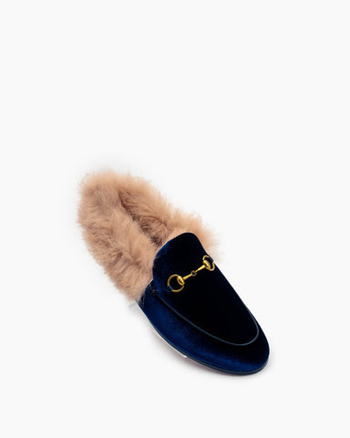 Classic-Horsebit-Velvet-Fur-Flat-Loafers