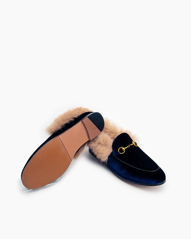 Classic-Horsebit-Velvet-Fur-Flat-Loafers
