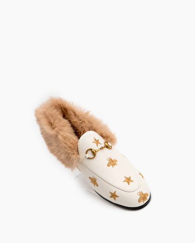 Classic-Horsebit-Bee-Star-Embroidered-Fur-Flat-Leather-Loafers