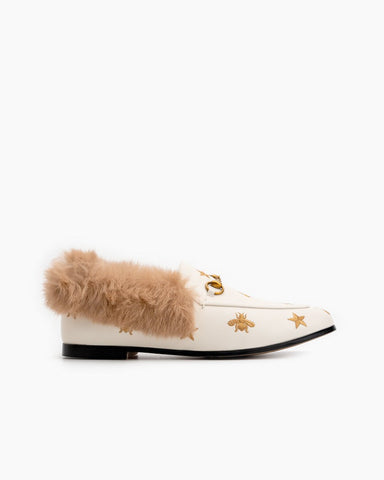 Classic-Horsebit-Bee-Star-Embroidered-Fur-Flat-Leather-Loafers