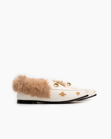 Classic-Horsebit-Bee-Star-Embroidered-Fur-Flat-Leather-Loafers