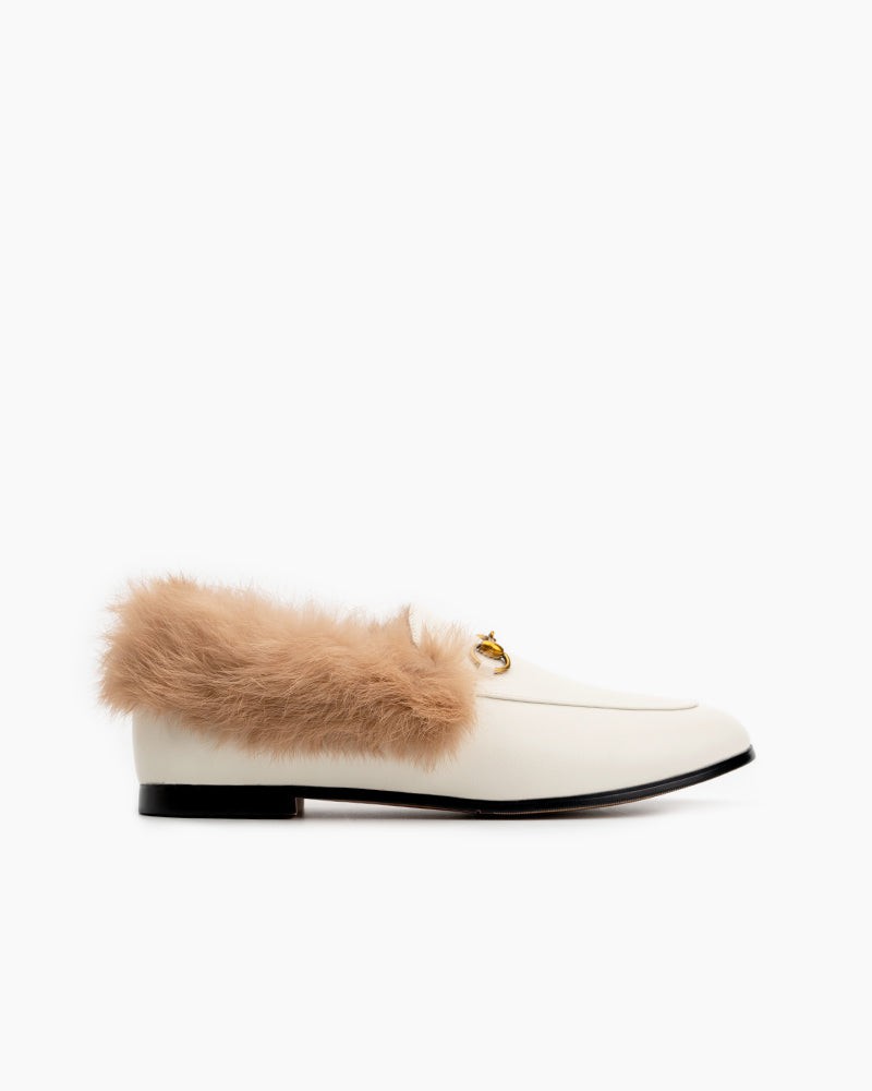 Horsebit-Chain-Fur-Flat-Leather-Slip-on-Penny-Loafers