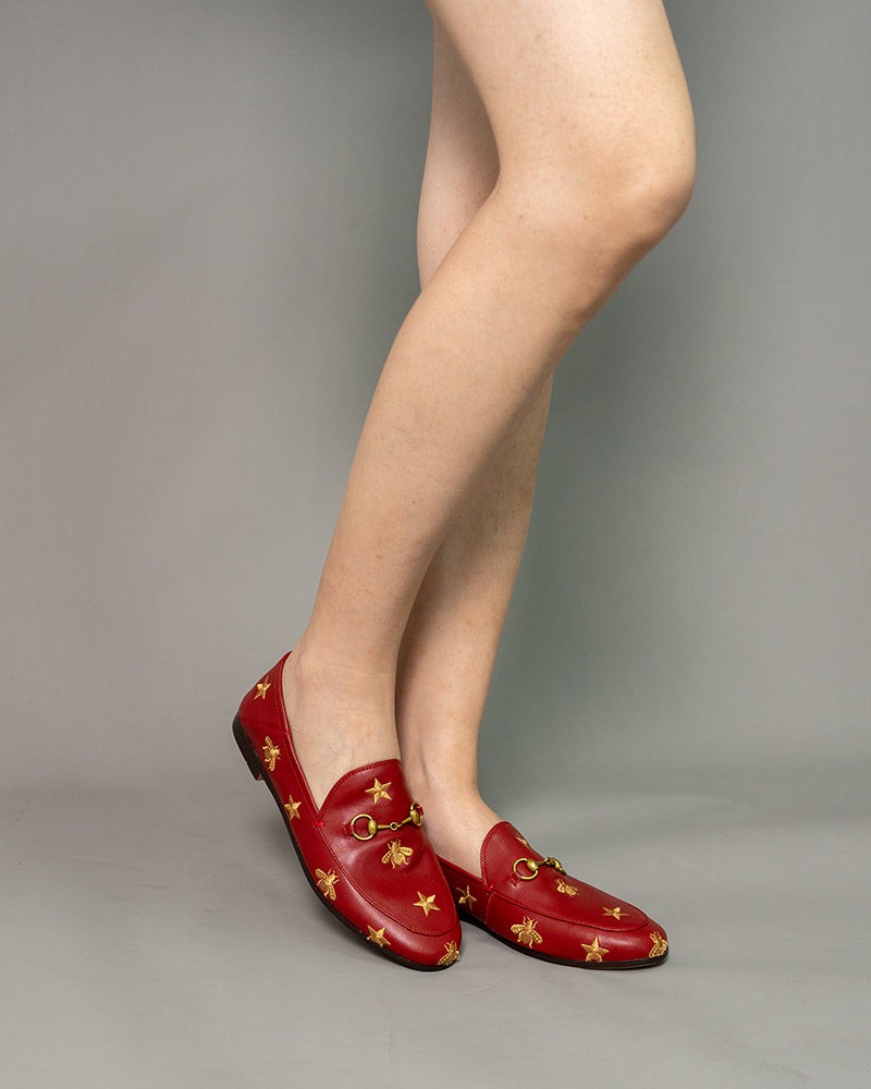 louis vuitton red & pink monogram backless slip-on