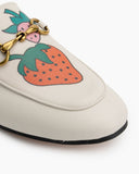Horsebit-Classic-Metal-Buckle-Strawberry-Pattern-Leather-Slip-On-Backless-Mules