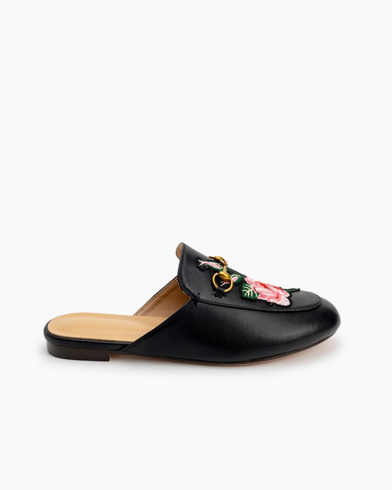 Horsebit-Floral-Embroidery-Vamp-Backless-Slip-On-Mules-Slippers