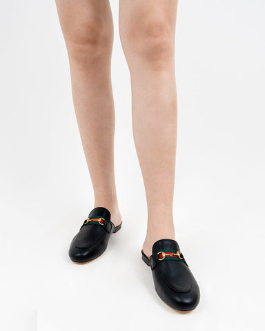 Horsebit-Slip-On-Backless-Comfortable-Leather-Flat-Mules