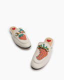 Horsebit-Classic-Metal-Buckle-Strawberry-Pattern-Leather-Slip-On-Backless-Mules