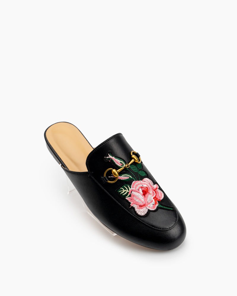 Horsebit-Floral-Embroidery-Vamp-Backless-Slip-On-Mules-Slippers