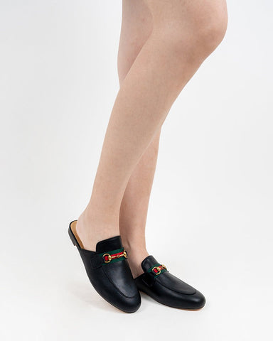 Horsebit-Slip-On-Backless-Comfortable-Leather-Flat-Mules