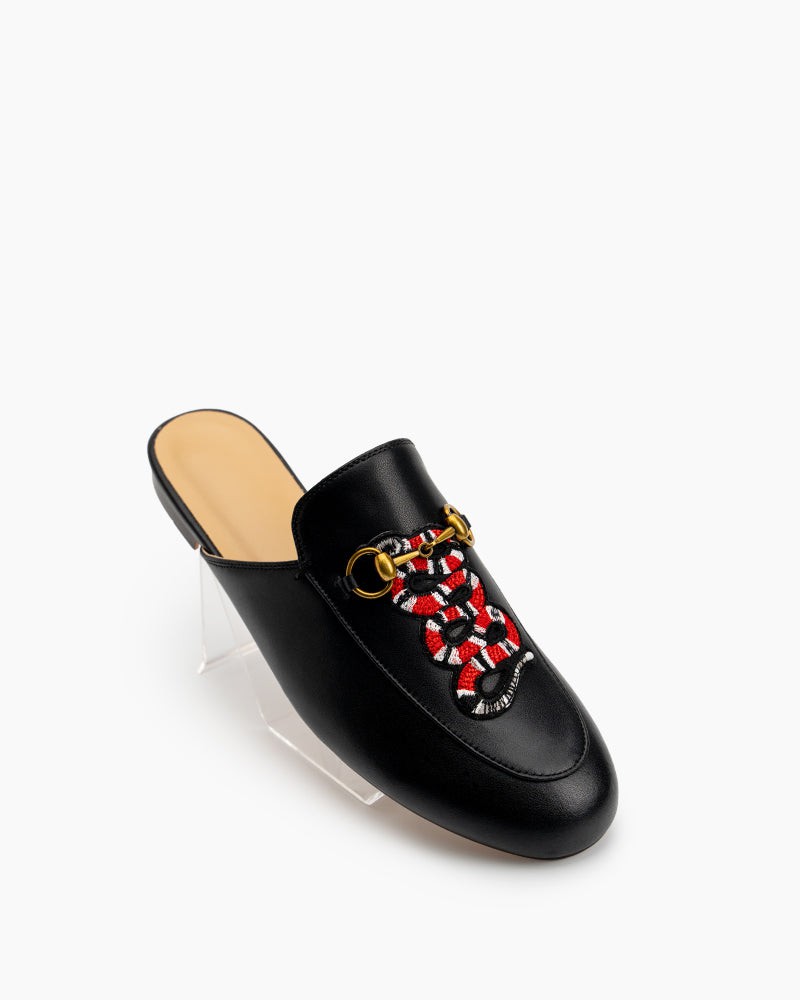 Horsebit-Casual-Fashion-Leather-Tiger-Pattern-Flat-Slippers-Mules