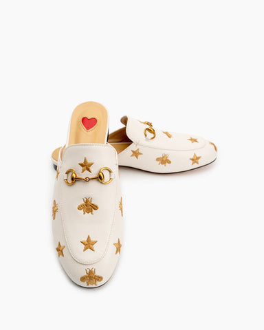 Classic-Horsebit-Heart-Metal-Buckle-Bee-Embroidery-Pattern-Flat-Mules