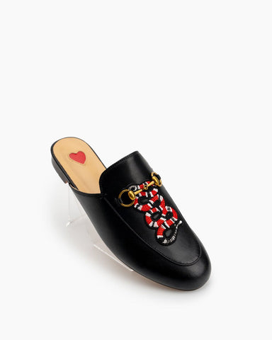 Classic-Horsebit-Heart-Metal-Buckle-Bee-Embroidery-Pattern-Flat-Mules