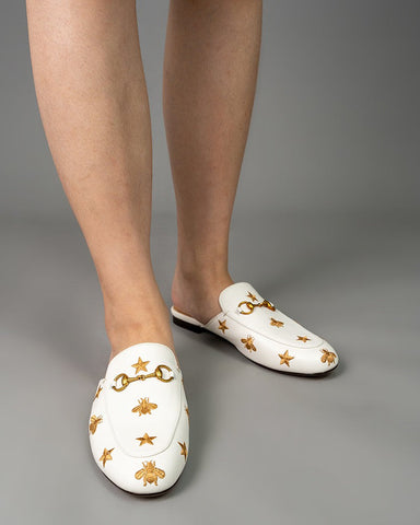 Classic-Horsebit-Heart-Metal-Buckle-Bee-Embroidery-Pattern-Flat-Mules