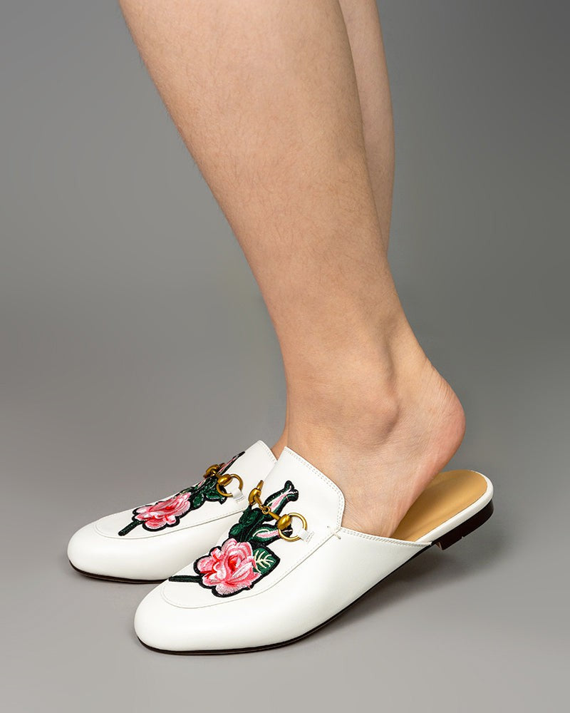 Horsebit-Floral-Embroidery-Vamp-Backless-Slip-On-Mules-Slippers