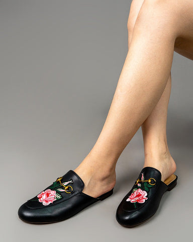 Horsebit-Floral-Embroidery-Vamp-Backless-Slip-On-Mules-Slippers