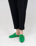 Horsebit-Classic-Metal-Buckle-Green-Lambswool-Slip-On-Backless-flat-Mules