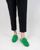 Horsebit-Classic-Metal-Buckle-Green-Lambswool-Slip-On-Backless-flat-Mules