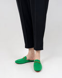 Horsebit-Classic-Metal-Buckle-Green-Lambswool-Slip-On-Backless-flat-Mules