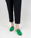 Horsebit-Classic-Metal-Buckle-Green-Lambswool-Slip-On-Backless-flat-Mules