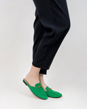 Horsebit-Classic-Metal-Buckle-Green-Lambswool-Slip-On-Backless-flat-Mules