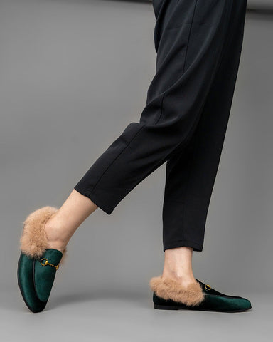 Classic-Horsebit-Velvet-Fur-Flat-Loafers