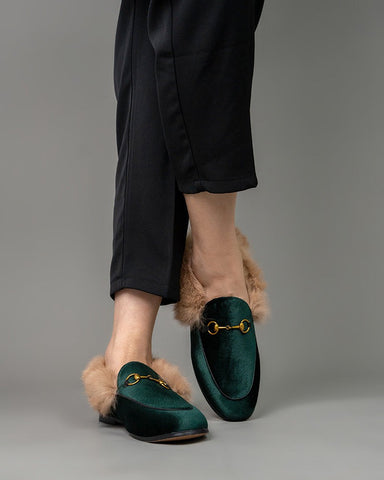 Classic-Horsebit-Velvet-Fur-Flat-Loafers
