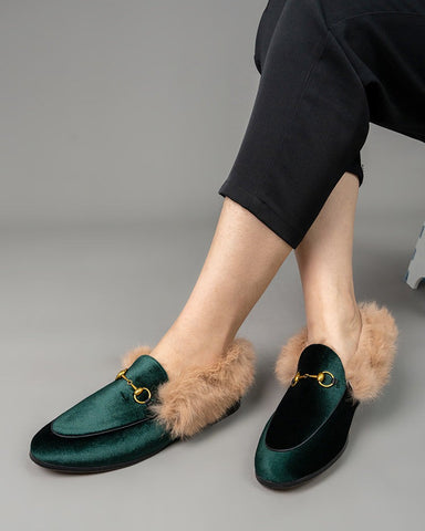 Classic-Horsebit-Velvet-Fur-Flat-Loafers