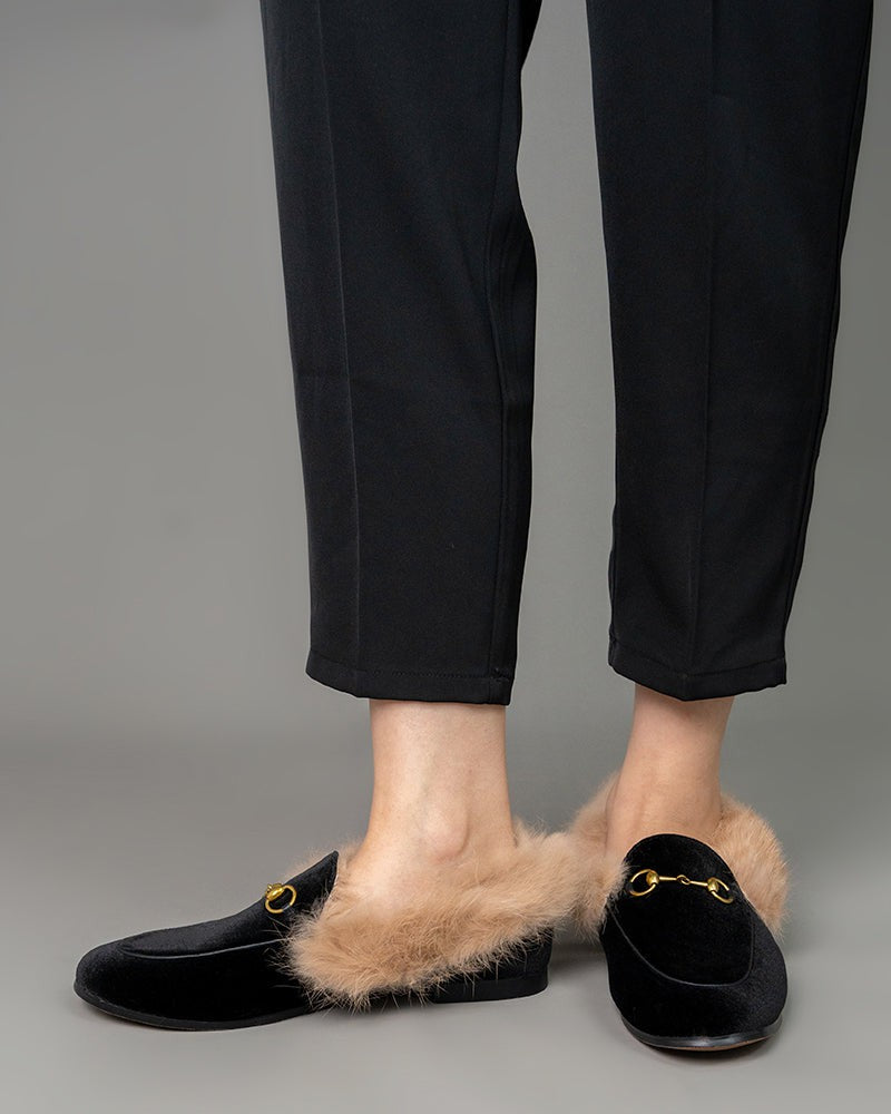 Classic-Horsebit-Velvet-Fur-Flat-Loafers