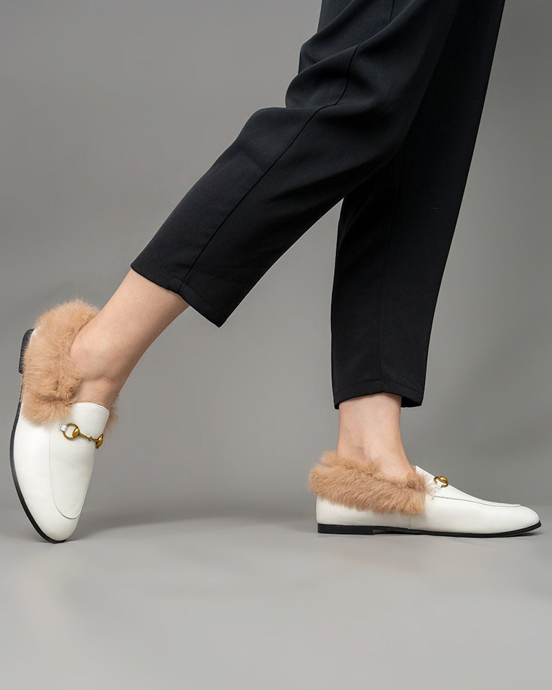 Horsebit-Chain-Fur-Flat-Leather-Slip-on-Penny-Loafers