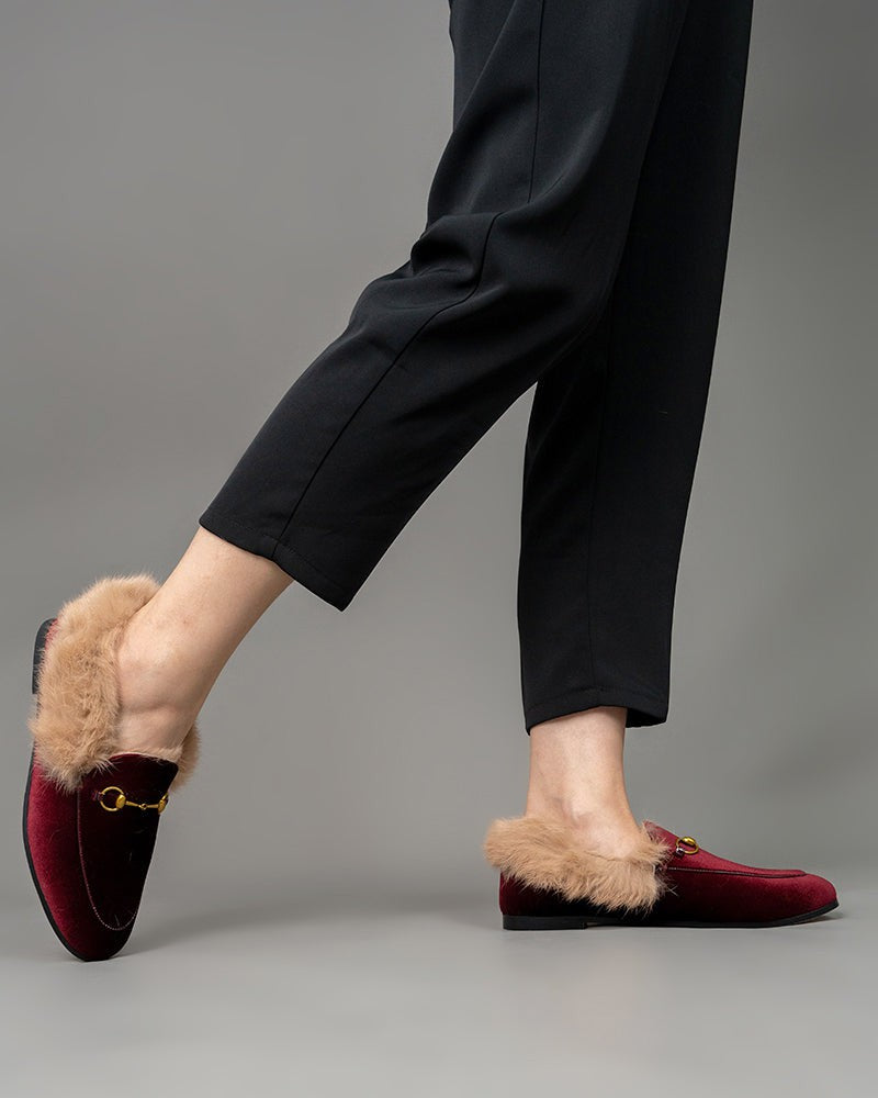 Classic-Horsebit-Velvet-Fur-Flat-Loafers