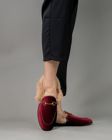 Classic-Horsebit-Velvet-Fur-Flat-Loafers