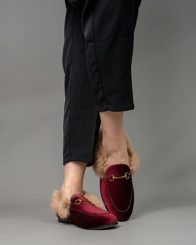 Classic-Horsebit-Velvet-Fur-Flat-Loafers