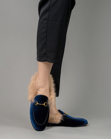 Classic-Horsebit-Velvet-Fur-Flat-Loafers