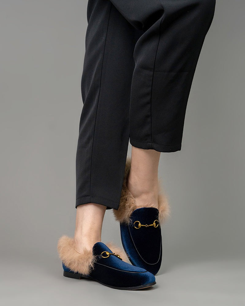 Classic-Horsebit-Velvet-Fur-Flat-Loafers