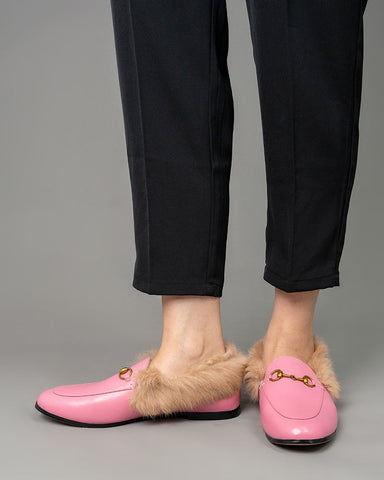 Horsebit-Chain-Fur-Flat-Leather-Slip-on-Penny-Loafers