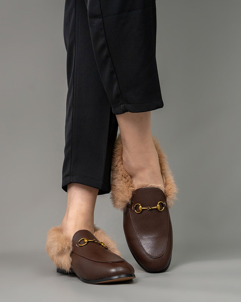 Slide on loafers with fur on sale