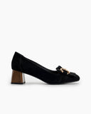 Suede Tassel Chain Decor Block Heel Loafers