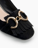 Suede Tassel Chain Decor Block Heel Loafers