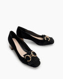 Suede Tassel Chain Decor Block Heel Loafers