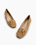 Suede Tassel Chain Decor Block Heel Loafers