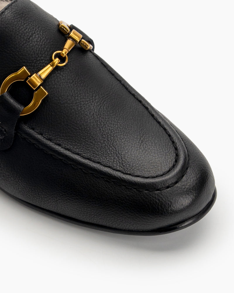 Metal-Buckle-Fluffy-Leather-Fur-Flat-Loafers