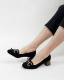 Suede Tassel Chain Decor Block Heel Loafers