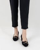 Suede Tassel Chain Decor Block Heel Loafers