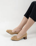 Suede Tassel Chain Decor Block Heel Loafers