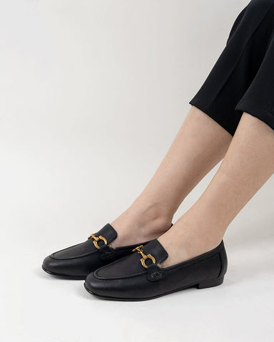 Metal-Buckle-Fluffy-Leather-Fur-Flat-Loafers