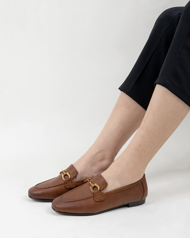 Metal-Buckle-Fluffy-Leather-Fur-Flat-Loafers